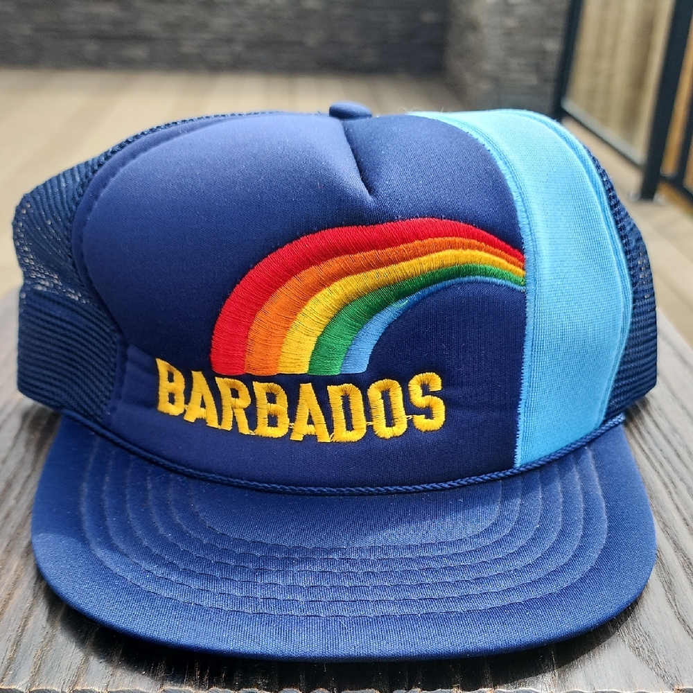 Barbados Unisex Blue Rainbow Trucker Hat Vintage Classic Fun Vacation Tropical